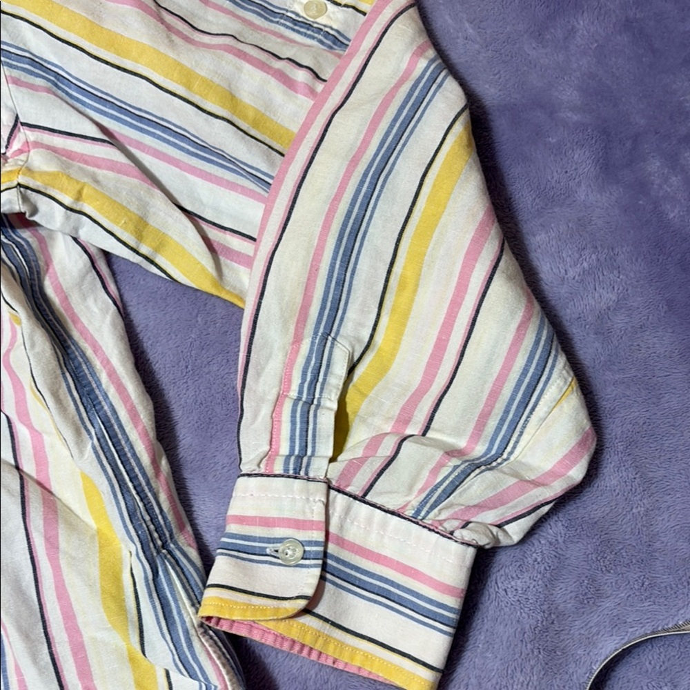 Lauren Ralph Lauren Linen Cotton Shirt L Striped Pink Yellow Blue Coastal - Picture 4 of 11